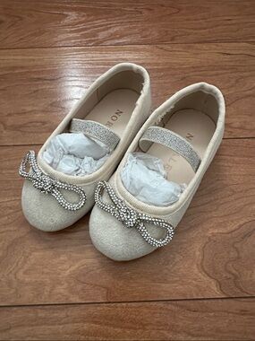 NORALEE Baby/Toddler Cream Rhinestone Bow Mary Jane Flats